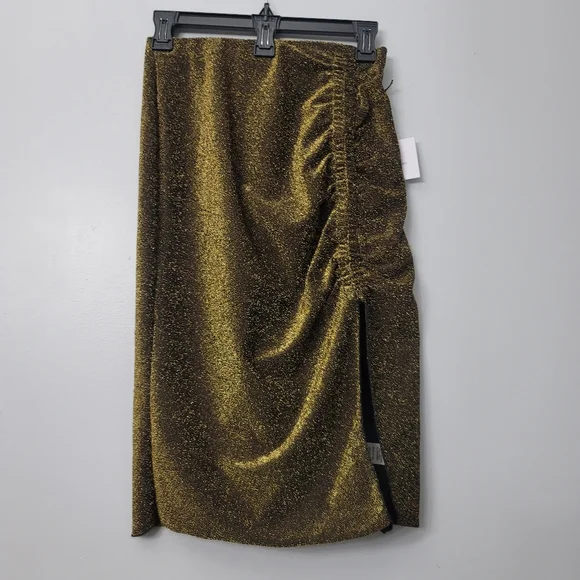 OriginalityGlitzy Side Ruche Glitter Lurex Midi Skirt - Picture 7 of 12